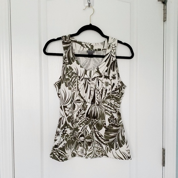 🎈 ANN TAYLOR green and white tropical tank top - Picture 1 of 5